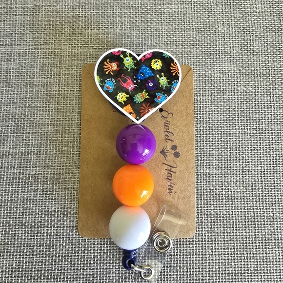 Autism Awareness Kids Blue Orange Beaded Retractable Work Badge ID Reel Holder - Picture 1 of 2